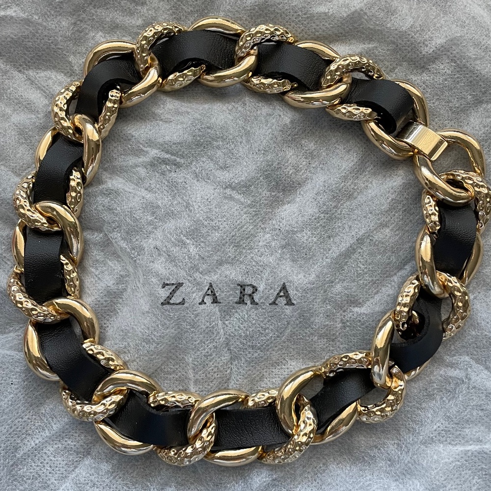 ZARA Faux Leather Gold Chain Necklace